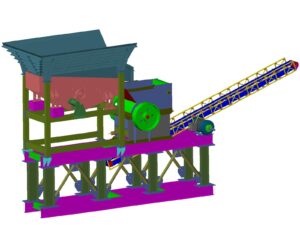Compact skid-mounted stone crushing plant featuring crushers, conveyors, and machinery for efficient material processing. Ideal for construction site applications, this setup ensures a streamlined process for small-scale operations.